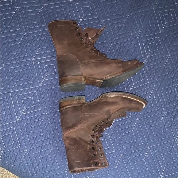 Brown Combat Moto Boots with Suede Finish