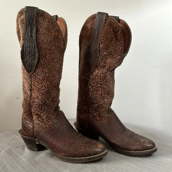 Brown leather &amp; Suede Cowboy Western Boots size 9 D