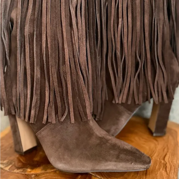 Brown Suede Fringe Boots western distressed wide calf soft leather boots