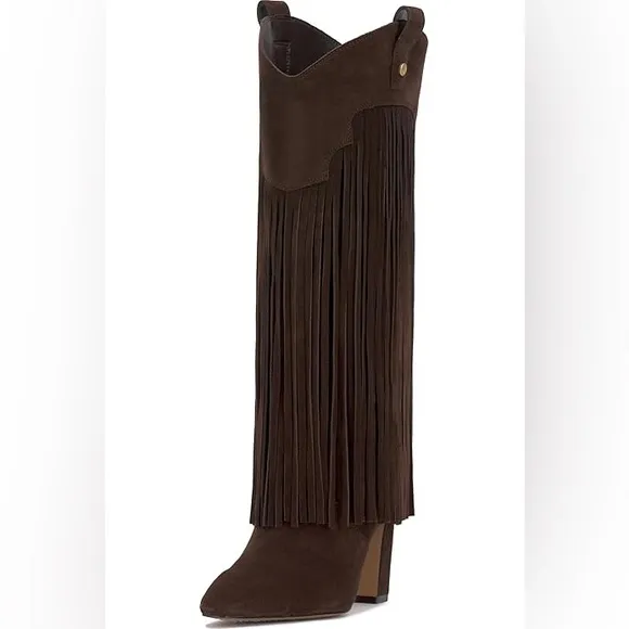 Brown Suede Fringe Boots western distressed wide calf soft leather boots