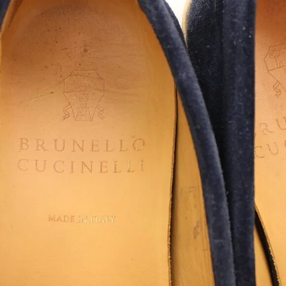 Brunello Cucinelli Men's Size EU 41 Suede and Denim Slip On Loafers Shoes