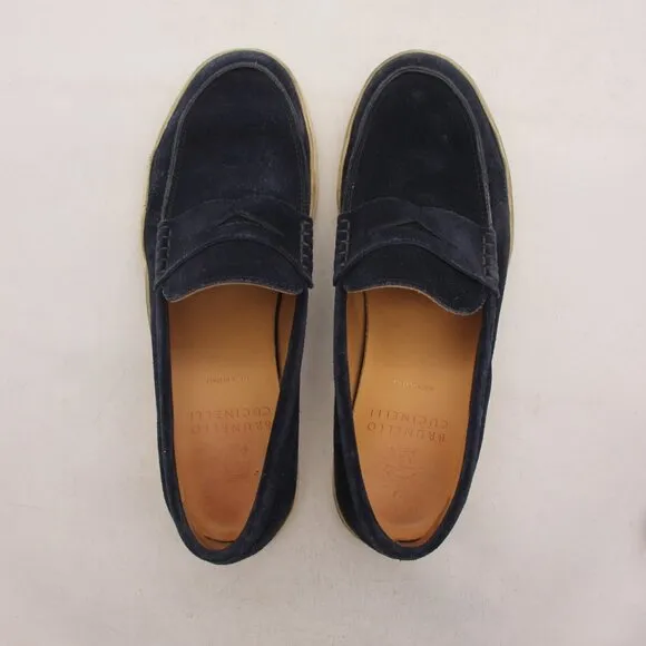 Brunello Cucinelli Men's Size EU 41 Suede and Denim Slip On Loafers Shoes