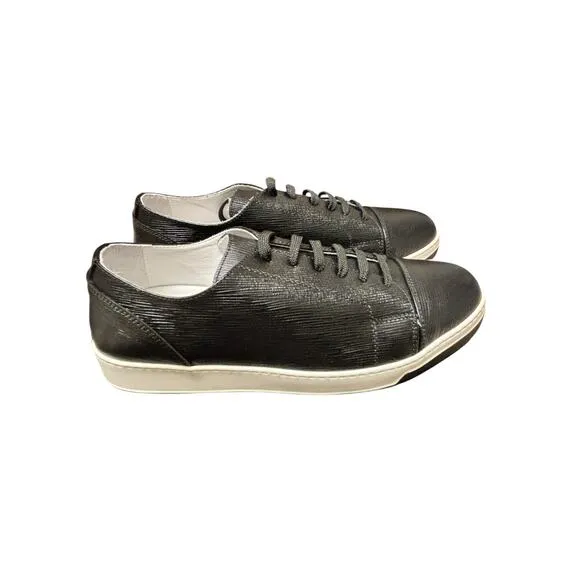 Bugatchi Men’s Nero Paris Sneakers 9.5 Black Lace Up Printed Suede Made in Italy