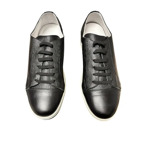 Bugatchi Men’s Nero Paris Sneakers 9.5 Black Lace Up Printed Suede Made in Italy