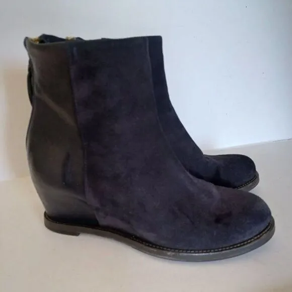 BUTTERO Ankle Boots Minimalist Lagenlook Black Suede Leather Wedge‎ Sz 37.5