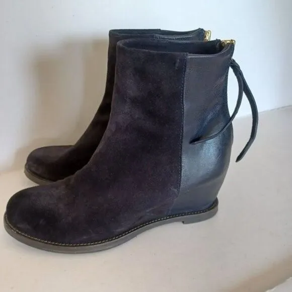 BUTTERO Ankle Boots Minimalist Lagenlook Black Suede Leather Wedge‎ Sz 37.5