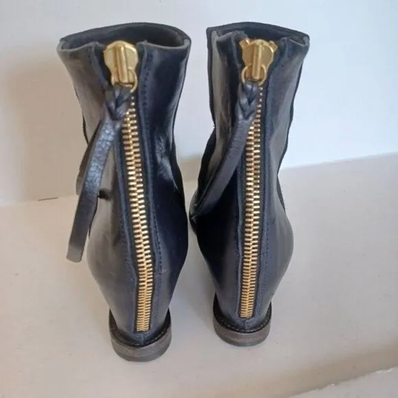 BUTTERO Ankle Boots Minimalist Lagenlook Black Suede Leather Wedge‎ Sz 37.5