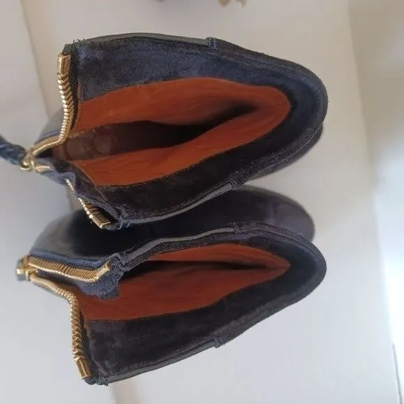 BUTTERO Ankle Boots Minimalist Lagenlook Black Suede Leather Wedge‎ Sz 37.5