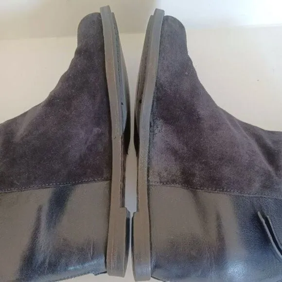 BUTTERO Ankle Boots Minimalist Lagenlook Black Suede Leather Wedge‎ Sz 37.5