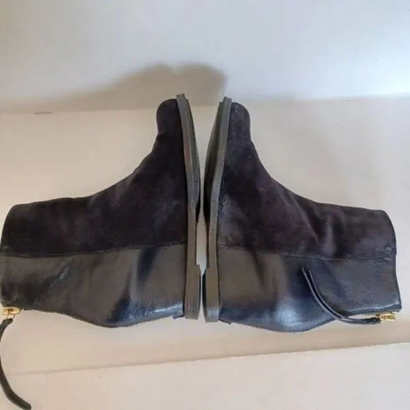BUTTERO Ankle Boots Minimalist Lagenlook Black Suede Leather Wedge‎ Sz 37.5