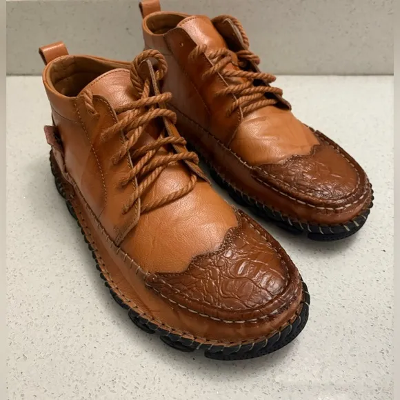 Calceus Men's Cognac Brown Leather Street Lace Up Chukka Boots Shoes 10 43