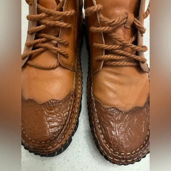 Calceus Men's Cognac Brown Leather Street Lace Up Chukka Boots Shoes 10 43