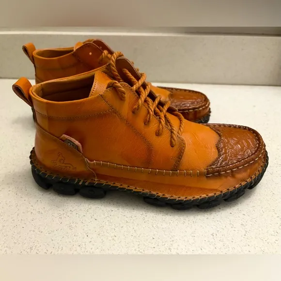 Calceus Men's Cognac Brown Leather Street Lace Up Chukka Boots Shoes 10 43