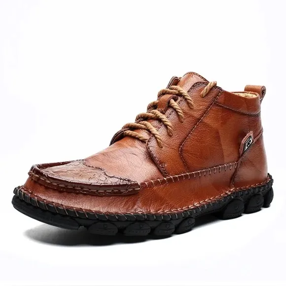 Calceus Men's Cognac Brown Leather Street Lace Up Chukka Boots Shoes 10 43