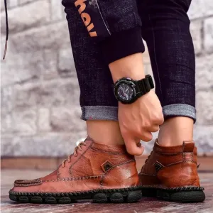 Calceus Men's Cognac Brown Leather Street Lace Up Chukka Boots Shoes 10 43