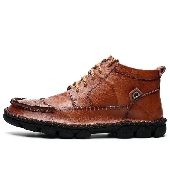 Calceus Men's Cognac Brown Leather Street Lace Up Chukka Boots Shoes 10 43