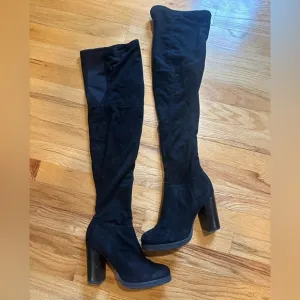 Calvin Klein Bisma Suede Over the Knee Chunky Heeled Boots