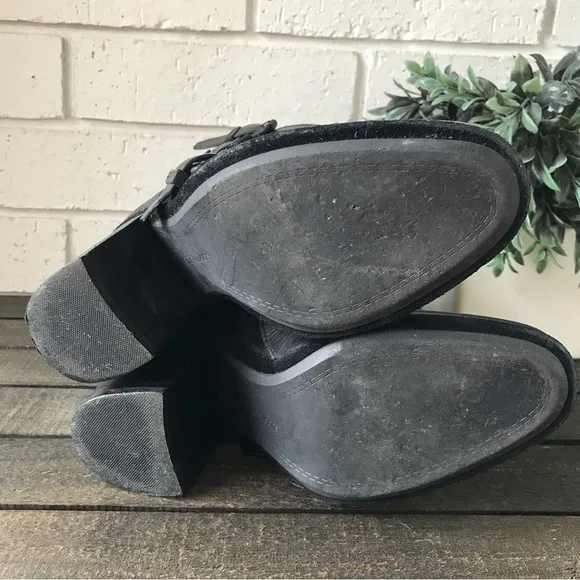 Calvin Klein Jeans Black Leather Ankle Boots Susie Cow Crust Size 7 Monk Strap