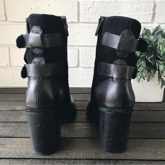 Calvin Klein Jeans Black Leather Ankle Boots Susie Cow Crust Size 7 Monk Strap