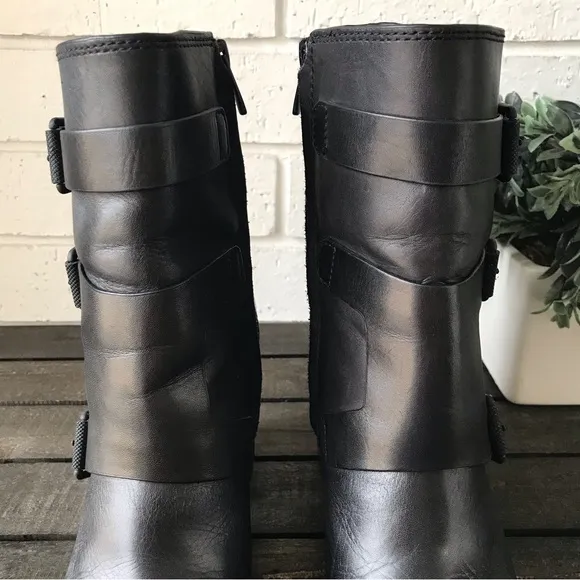 Calvin Klein Jeans Black Leather Ankle Boots Susie Cow Crust Size 7 Monk Strap