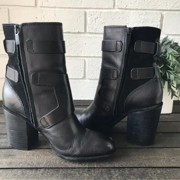 Calvin Klein Jeans Black Leather Ankle Boots Susie Cow Crust Size 7 Monk Strap