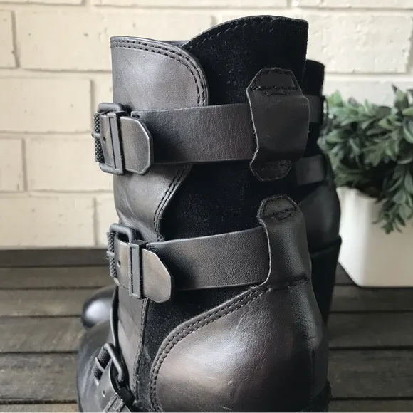 Calvin Klein Jeans Black Leather Ankle Boots Susie Cow Crust Size 7 Monk Strap
