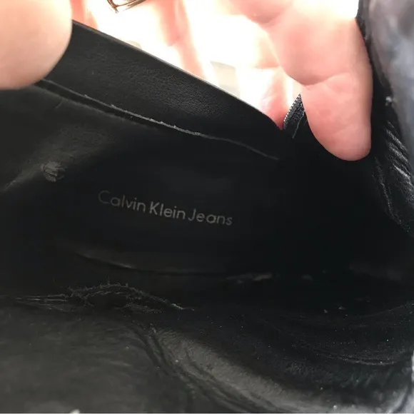 Calvin Klein Jeans Black Leather Ankle Boots Susie Cow Crust Size 7 Monk Strap