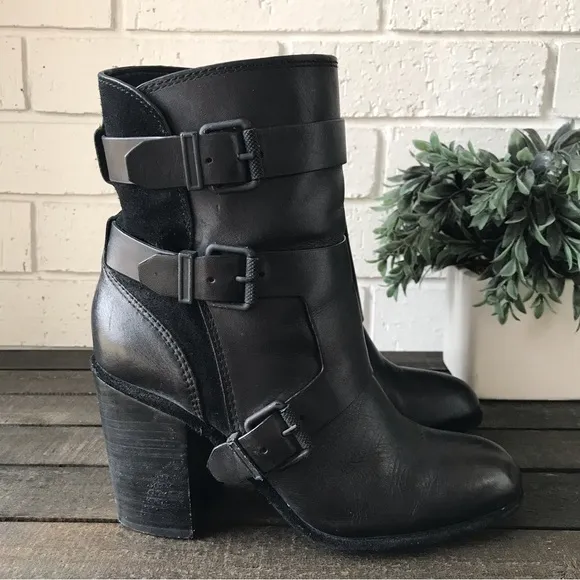Calvin Klein Jeans Black Leather Ankle Boots Susie Cow Crust Size 7 Monk Strap