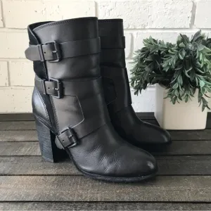 Calvin Klein Jeans Black Leather Ankle Boots Susie Cow Crust Size 7 Monk Strap