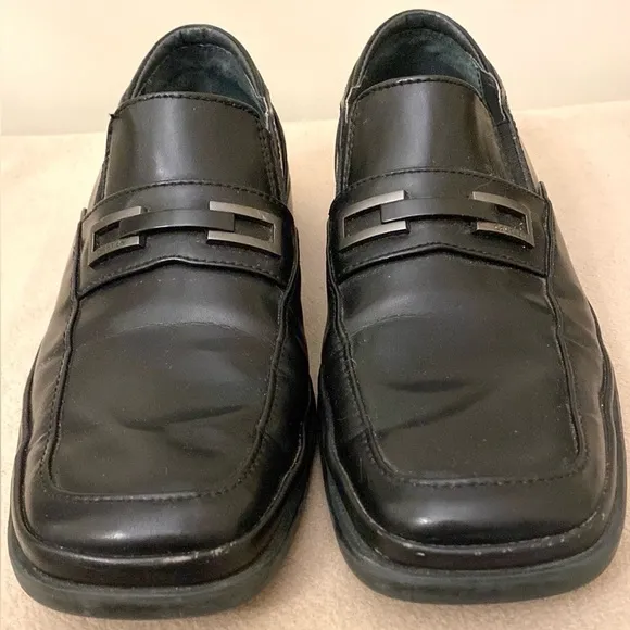Calvin Klein Vallen Black Leather Smooth Slip On Dress Shoes Size 10M