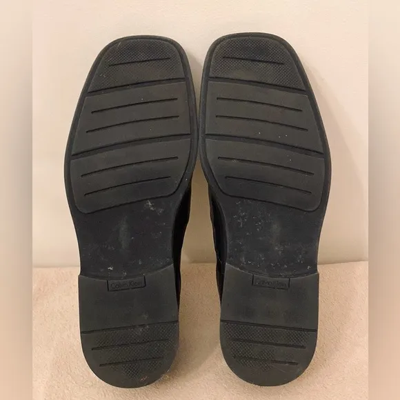 Calvin Klein Vallen Black Leather Smooth Slip On Dress Shoes Size 10M
