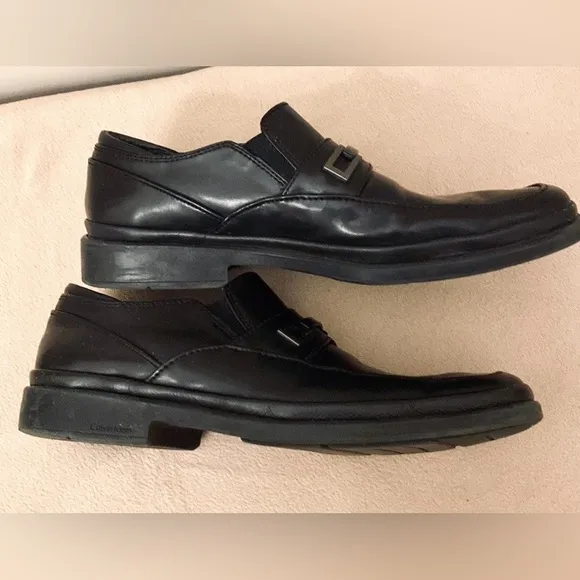 Calvin Klein Vallen Black Leather Smooth Slip On Dress Shoes Size 10M