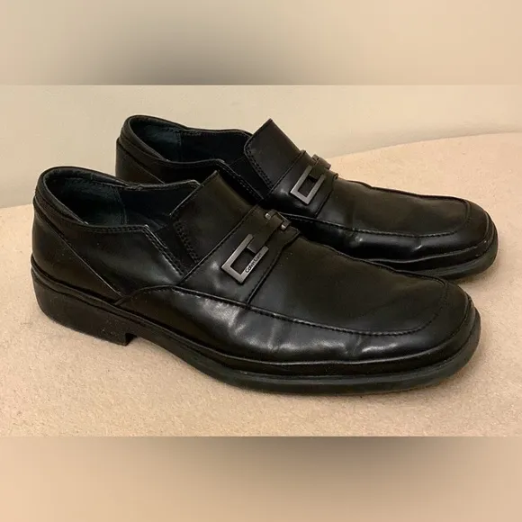 Calvin Klein Vallen Black Leather Smooth Slip On Dress Shoes Size 10M