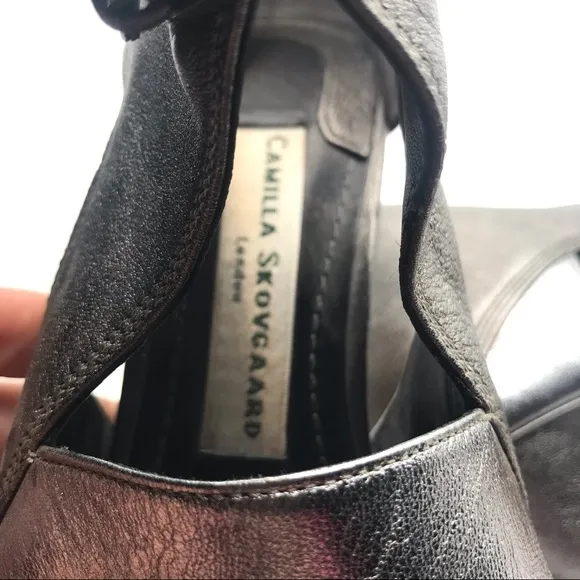CAMILLA SKOVGAARD DARK SILVER ANTHRACITE  LEATHER STILETTO HEELS (38)