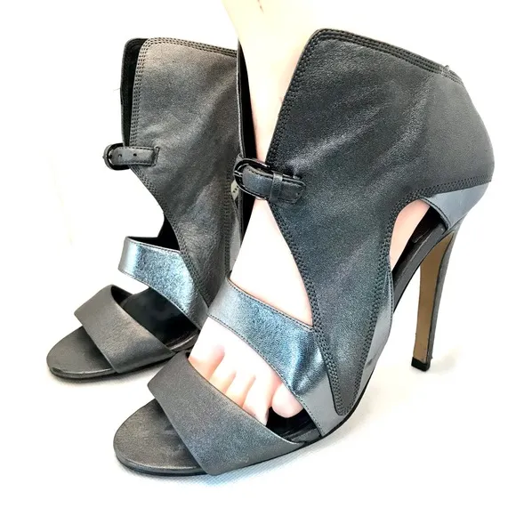 CAMILLA SKOVGAARD DARK SILVER ANTHRACITE  LEATHER STILETTO HEELS (38)