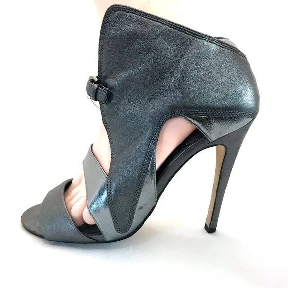 CAMILLA SKOVGAARD DARK SILVER ANTHRACITE  LEATHER STILETTO HEELS (38)