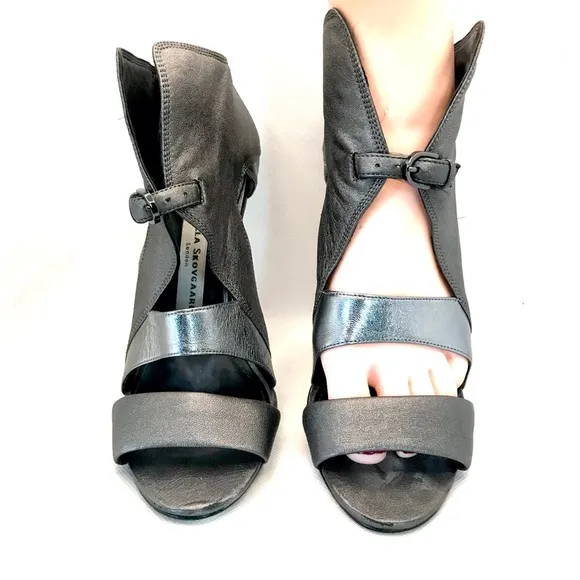 CAMILLA SKOVGAARD DARK SILVER ANTHRACITE  LEATHER STILETTO HEELS (38)