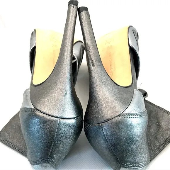 CAMILLA SKOVGAARD DARK SILVER ANTHRACITE  LEATHER STILETTO HEELS (38)