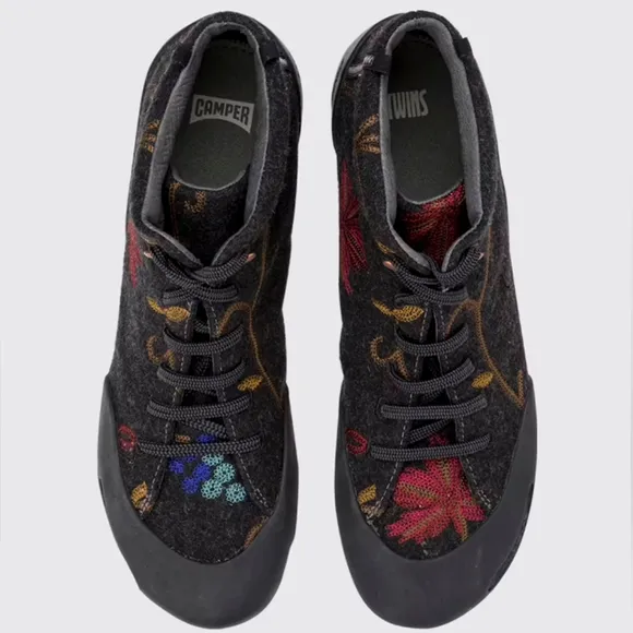 CAMPER Twins Gray Floral Wool Ankle Boot Shoes, Size EU 38