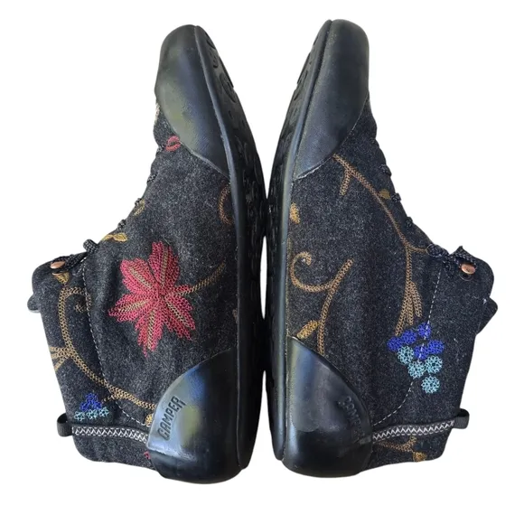 CAMPER Twins Gray Floral Wool Ankle Boot Shoes, Size EU 38