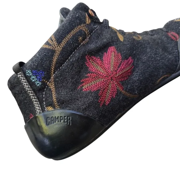 CAMPER Twins Gray Floral Wool Ankle Boot Shoes, Size EU 38