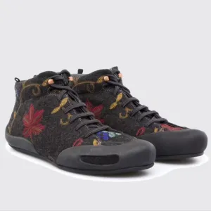 CAMPER Twins Gray Floral Wool Ankle Boot Shoes, Size EU 38