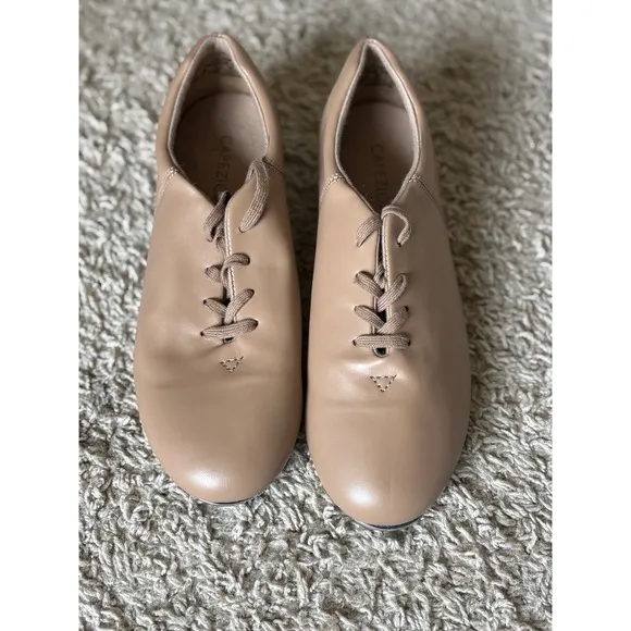 Capezio Tele Tone Tap Dance Shoes Leather Lace Up Beige Women's