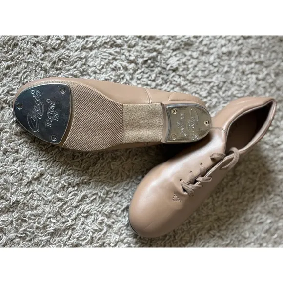Capezio Tele Tone Tap Dance Shoes Leather Lace Up Beige Women's