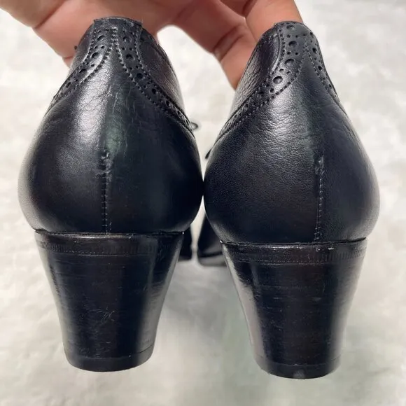 Carmina Women's Black Derby Madison Lace Up Heeled Almond Toe Shoes Size 7