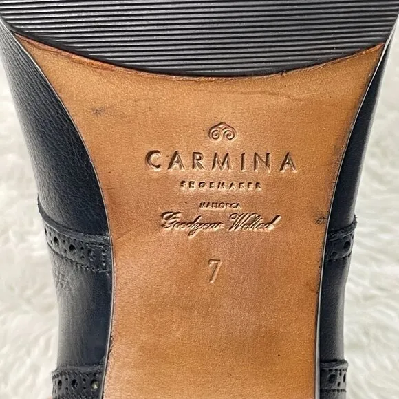 Carmina Women's Black Derby Madison Lace Up Heeled Almond Toe Shoes Size 7