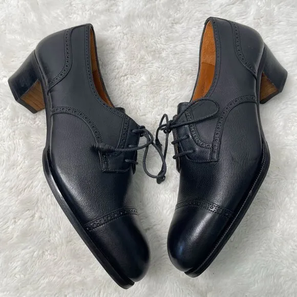Carmina Women's Black Derby Madison Lace Up Heeled Almond Toe Shoes Size 7