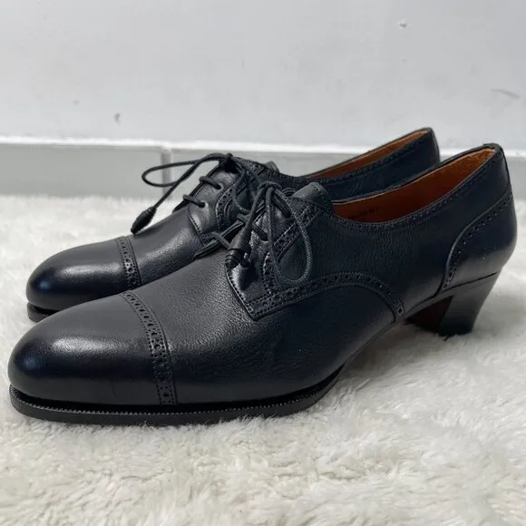 Carmina Women's Black Derby Madison Lace Up Heeled Almond Toe Shoes Size 7