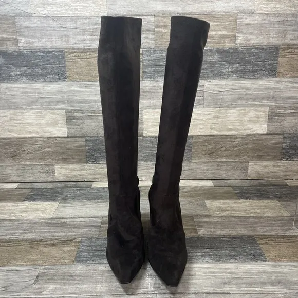 Casadei Vero Cuoio Knee High Heel Boots Size 7.5 Brown Suede Made in Italy EUC