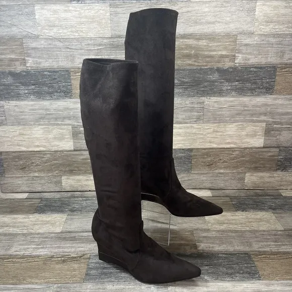 Casadei Vero Cuoio Knee High Heel Boots Size 7.5 Brown Suede Made in Italy EUC